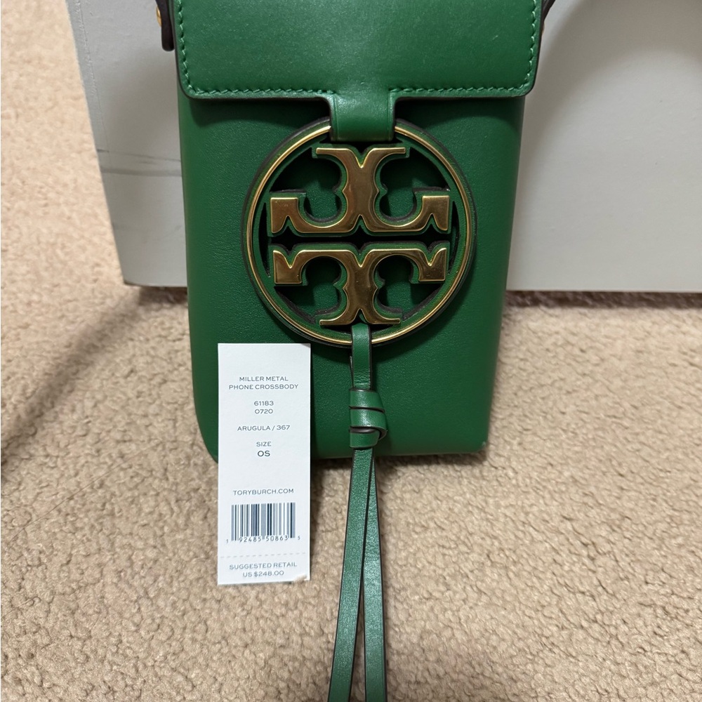 Tory Burch Miller Metal Phone Crossbody – Arugula Green – NWT